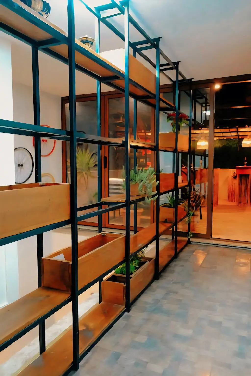 Bright indoor common area at Scodrinon Hostel