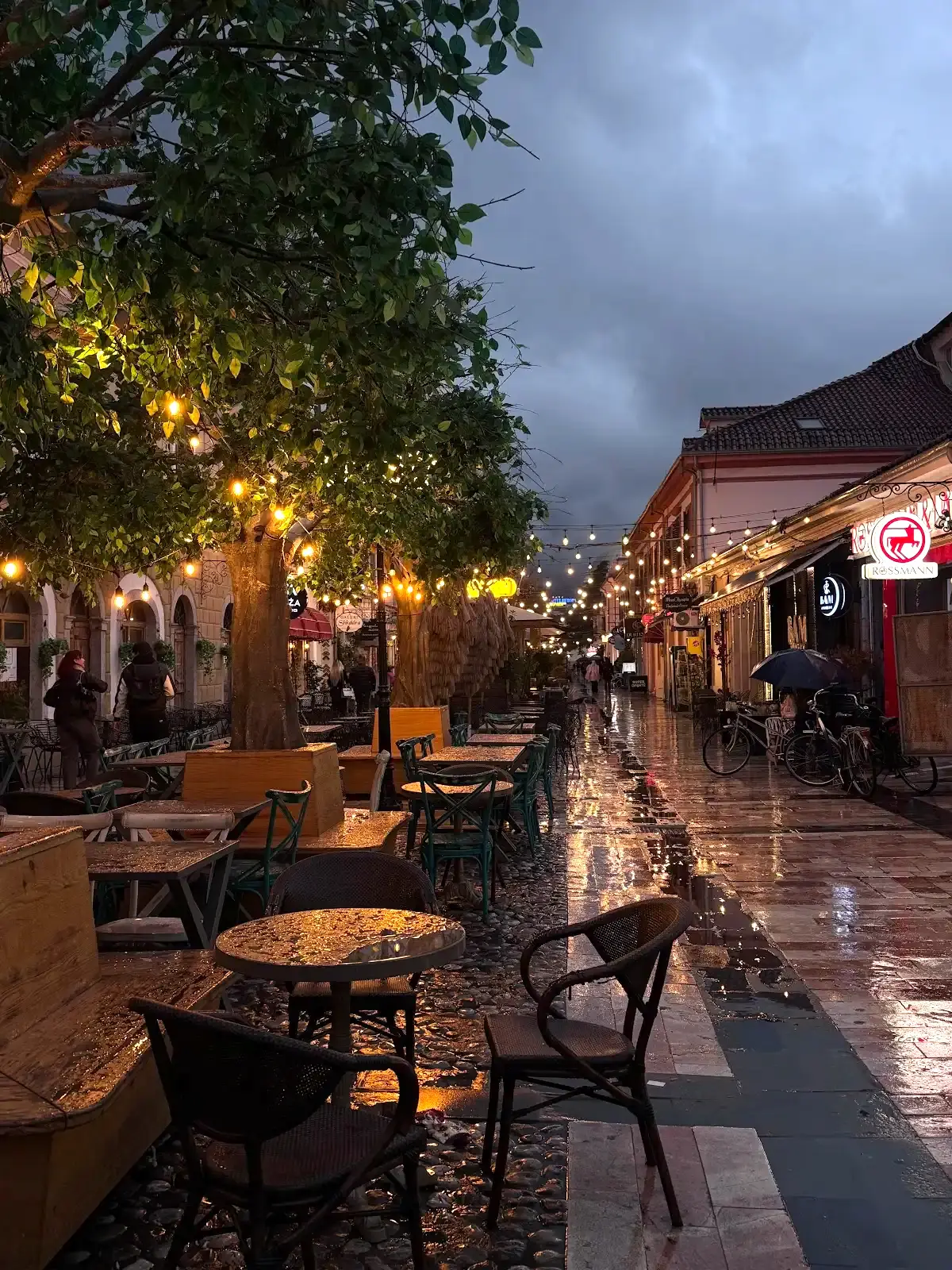 Rainy days on the Rruga Kolë Idromeno pedestrian street
